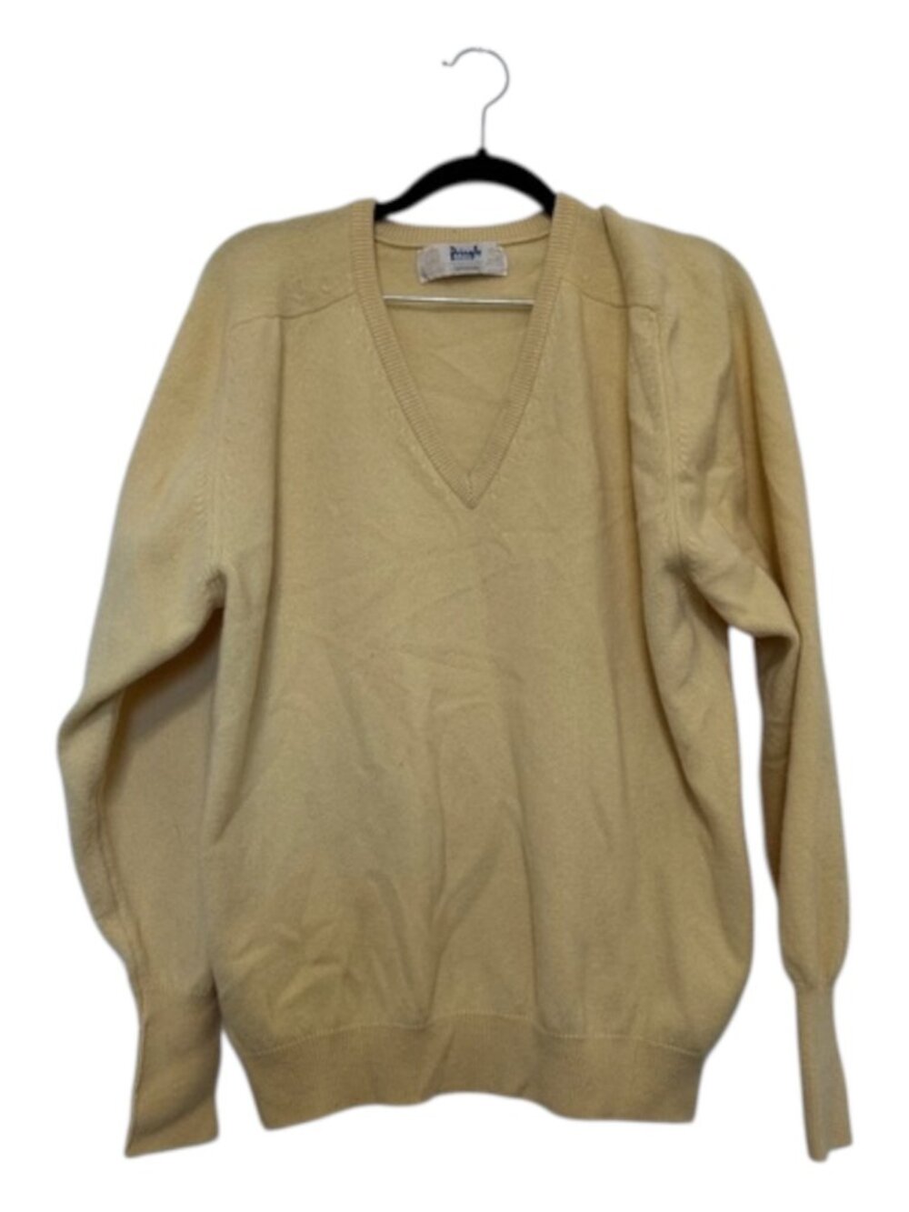 Pringle 100% Cashmere V-Neck Sweater Men's Size Large in Pale Yellow Luxury